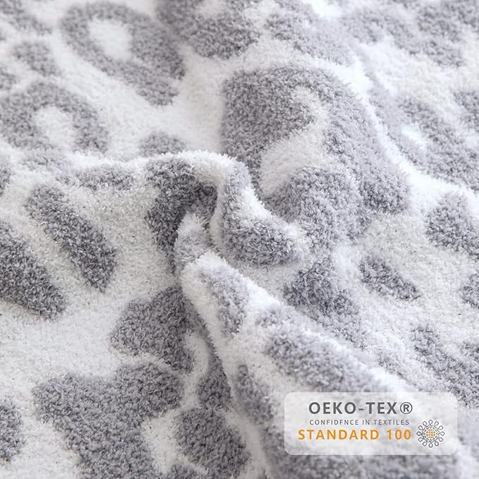 MH MYLUNE HOME Large Soft Micro Plush Leopard Blanket (71x78 inches, White Grey) Warm Reversible Cheetah Blanket Leopard Pattern Throw for Couch Bed Sofa