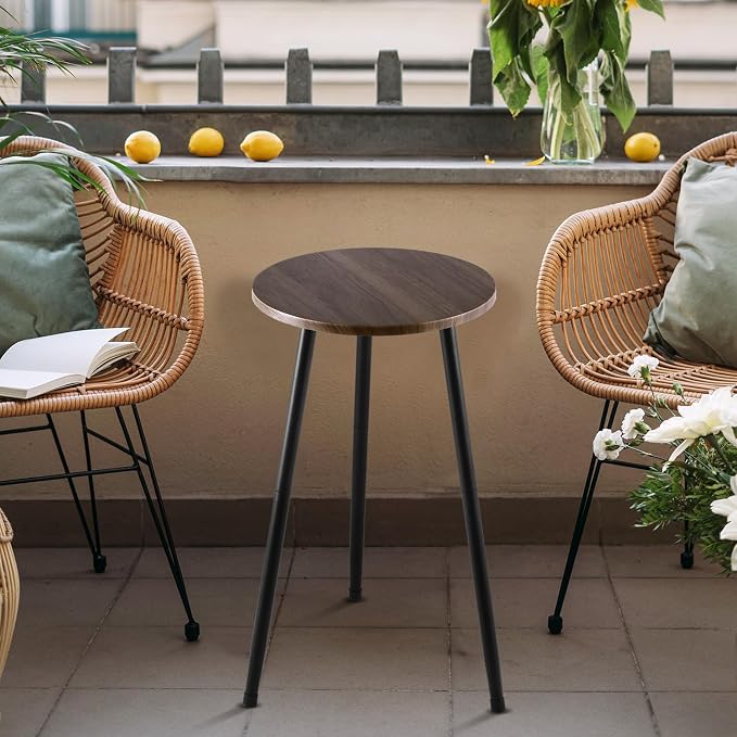 Metal Outdoor Side Tables Set of Two Small Outside Round End Table for Patio Modern Accent Garden Corner Table for Small Spaces, Balcony, Porch, Weather-Resistant Plant Stand Indoor, Woodgrain - Image 8