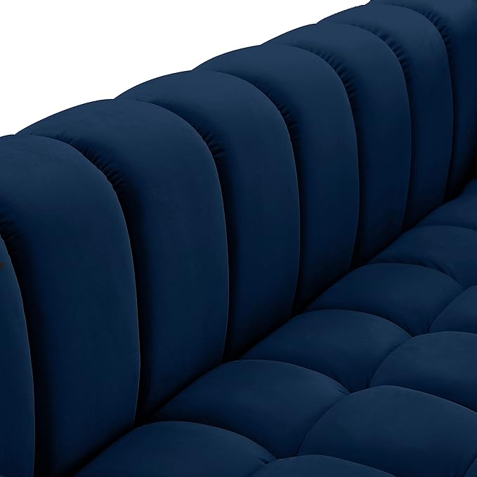 Meridian Furniture 670Navy-L Gwen Collection Modern | Contemporary Velvet Upholstered Loveseat with Deep Biscuit Tufting