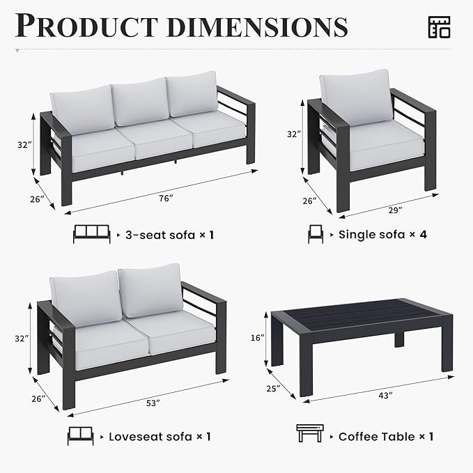 Aluminum Patio Furniture Set, 10 Piece Metal Outdoor Furniture Set, Patio Set with Waterproof Covers for Backyard Garden（Dark Grey&Light Grey）