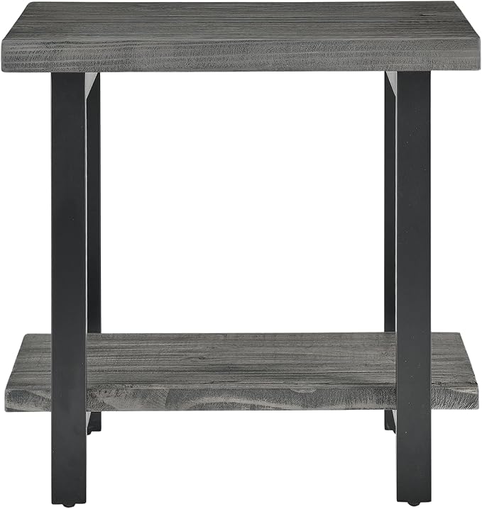 Alaterre Furniture Pomona Living Room Tables – 2-Tier Solid Wood End Table with Metal Legs – Modern Industrial Side Table or Nightstand (Slate Grey)