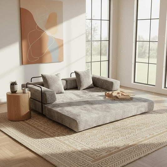 Alpen Convertible Sleeper Sofa Bed, 77" Sofa Bed Full Size with L-Shaped Armrests, Pull Out Sofa Beds Queen Size Couches for Small Living Room for Living Room Bedroom, Light Grey