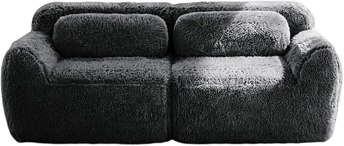 80.4-Inch Boneless Love Seat Couches in a Box, Modern 2 Seat Floor Modular Foam Cloud Sofa Faux Fur Loveseat Couch W/Angle Armrests for Home Apartments Bedroom