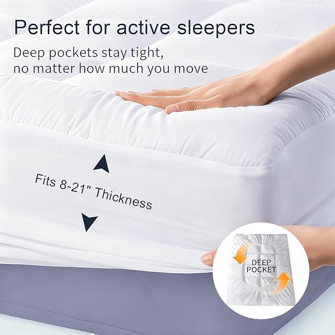 Aemicion Soft King Size Mattress Topper, Luxury Fluffy Cooling Mattress Pad for Back Pain Relief, Easy to Clean, Box Sewing Design, Deep Pockets Fit 8-21" Mattresses 76" x 80"