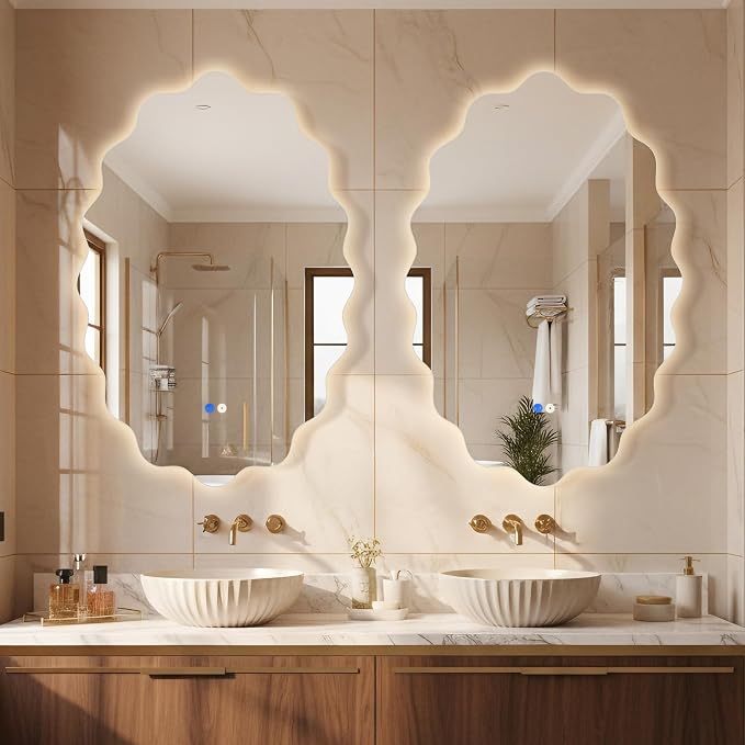 Oval Wavy Led Bathroom Mirror- Vanity Mirror with Lights IP54 Enhanced Anti-Fog,Single Piece 24"x36" 3 Colors Dimmable, Memory,Tempered Glass,UL Listed by Dorlicecass