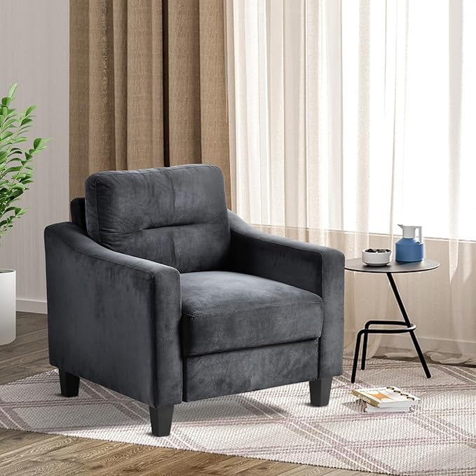Upholstered Single Sofa Chair,Mordern Armchair with Wooden Legs for Living Room,Bedroom and Office,Black