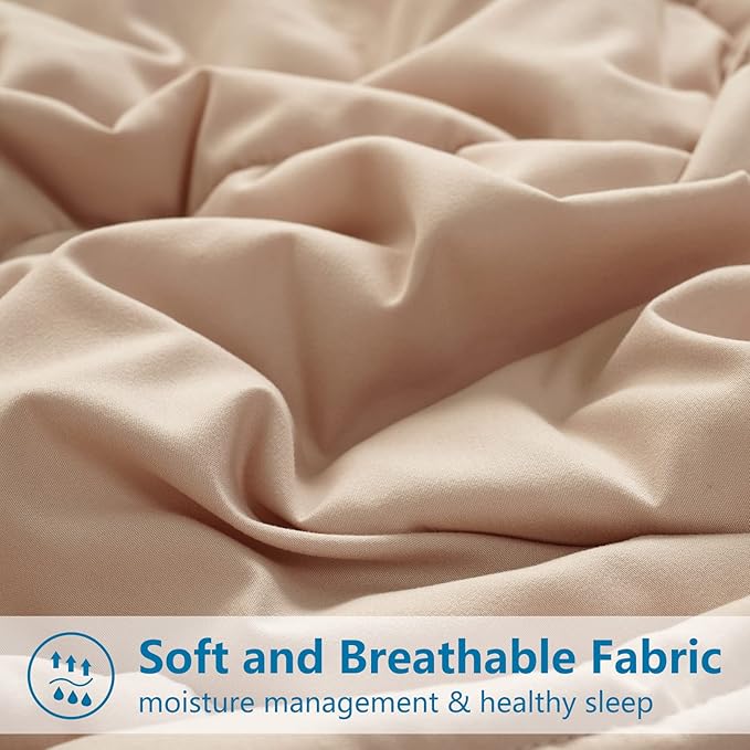 EASELAND Twin Size Down Alternative Comforter - Quilted Duvet Insert for All Seasons, Soft Lightweight with Corner Tabs, Summer Winter Warm Bedding, Beige 64×88 Inches