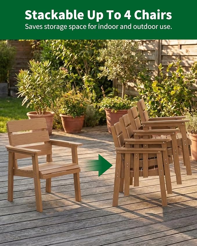 Outdoor Patio Dining Chair Set of 2, All-Weather Patio Chairs with Armrests, Ergonomic Design, Ideal for Garden, Poolside, Backyard, Deck, Teak - Image 5