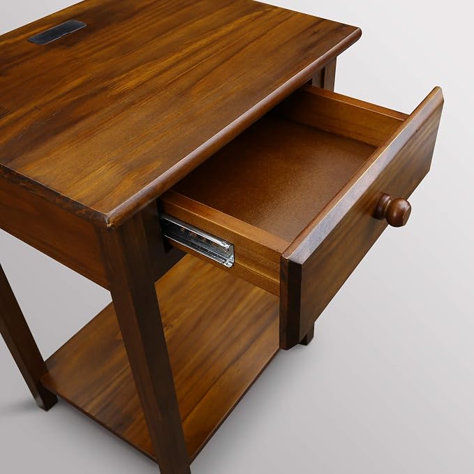 Casual Home Owl Night Stand with USB Port Charging Station and Drawer, 17.5"W x 14.25"D x 24.5"H, Warm Brown - Image 11
