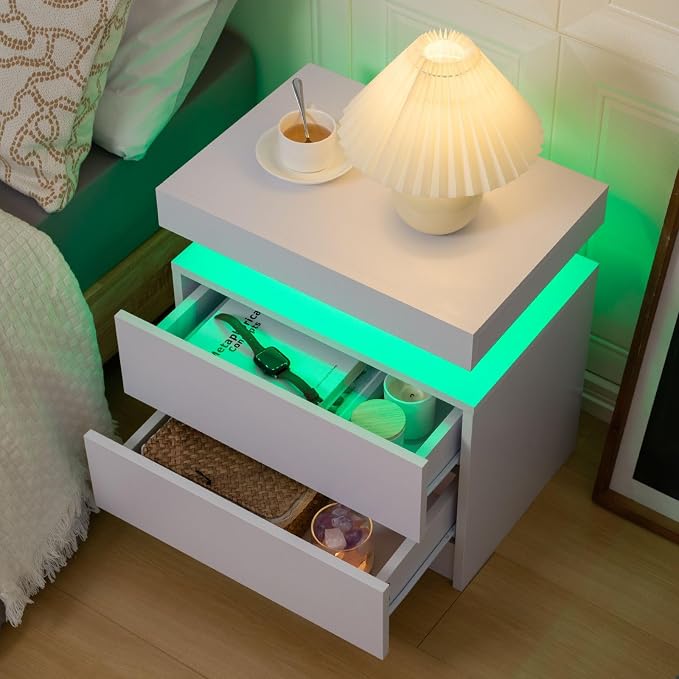 Bingoday Nightstand Set of 2 LED Nightstand with 2 Drawers, Bedside Table with Drawers for Bedroom Furniture, Side Bed Table with LED Light - Image 6