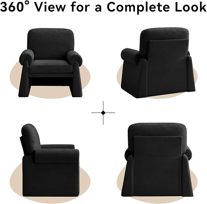 Accent Chairs Set of 2, Modern Living Room Chairs, Comfy Single Sofa Chair with Thick Cushion and Armrests, Upholstered Reading Club Chair, Arm Chair for Living Room Bedroom, Black