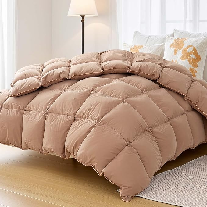 Puffy White Feather Comforter Oversized King Size with Feathers Down Fiber Filled, All Season Feather Duvet Insert, 100% Cotton Luxury Hotel Collection, 8 Corner Loops
