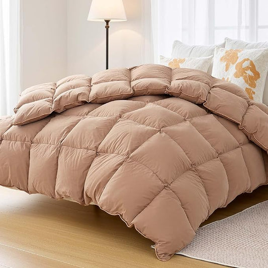 Puffy White Feather Comforter Oversized King Size with Feathers Down Fiber Filled, All Season Feather Duvet Insert, 100% Cotton Luxury Hotel Collection, 8 Corner Loops