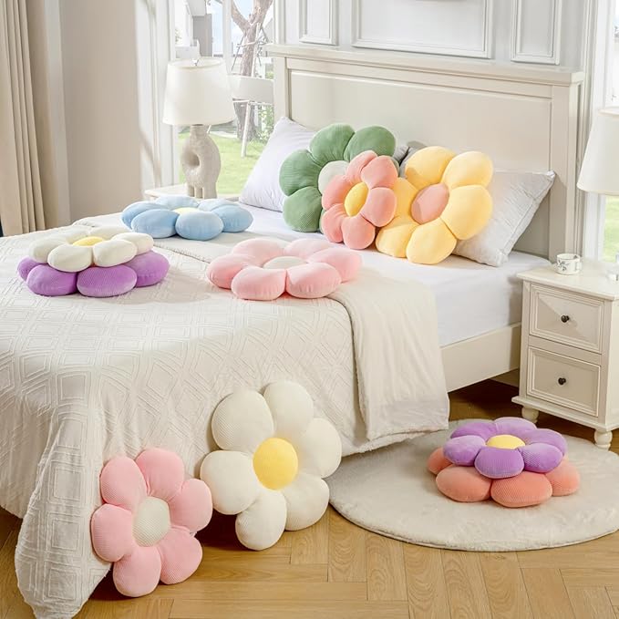 Flower Pillow, DecorativeThrow Pillow Cushion Seating six Petal 23.62" White Decorative Room Decor Cute Pillows for Couch Bed