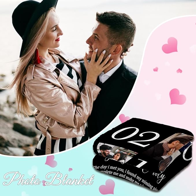 Ships Next Day Custom Blanket with Picture Customized Banket Personalized Throw Blankets Customizable Photo Blankets Customized Valentines Day Gifts for Her Him Girlfriend Boyfriend Wife Husband
