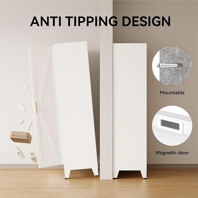 71" Tall Metal Armoire Wardrobe Closet,17.7" Deep By 31.5" Wide Portable Closet for Hanging Clothes,Wardrobe Cabinet with Adjustable Shelves for Bedroom Office Laundry Room,White 1 Pack