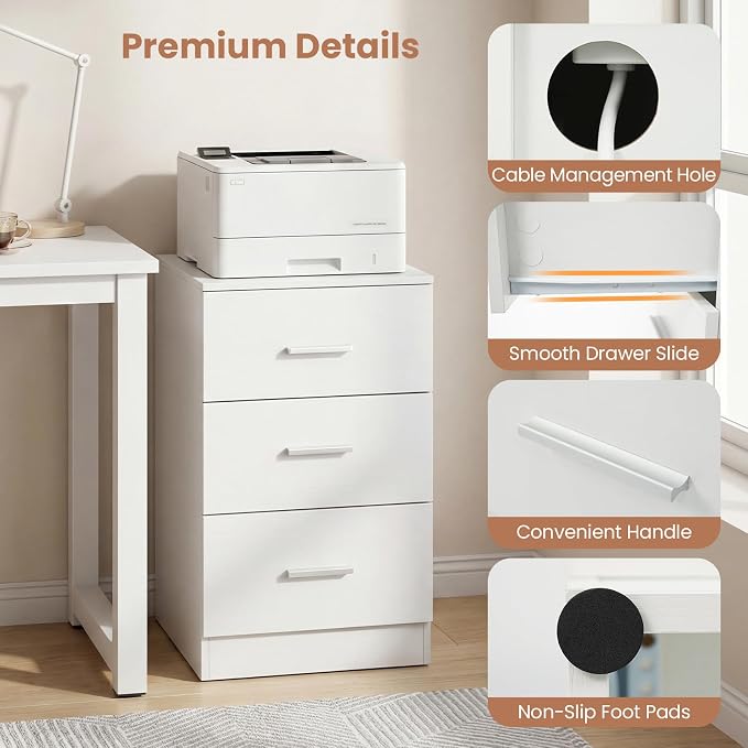 KOMFOTT 3-Drawer Nightstand, Modern Drawer Organizer with Power Outlet, Compact Bedside Storage End Table for Bedroom, Small Spaces (White,1) - Image 8