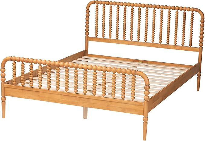 Baxton Studio Lucera Bobbin Wood Platform Bed, Queen, Oak Brown