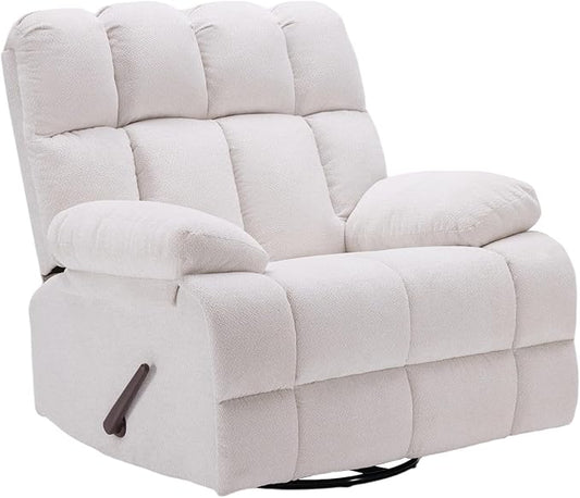 Eiayeebil 360° Swivel Glider Recliner, Oversized Recliner Rocker Chair, Extra Wide Manual Recliner, Overstuffed Soft Rocking Sofa Chair for Living Room& Bedroom (Beige)