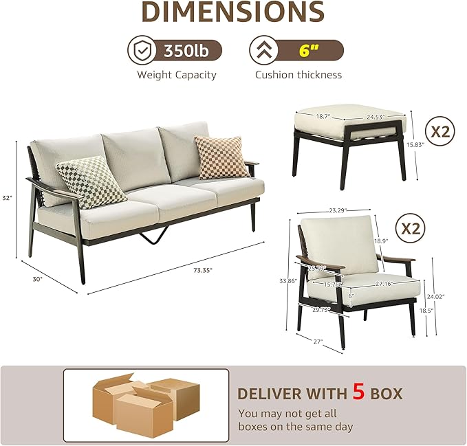 NATURAL EXPRESSIONS 7 Pieces Patio Furniture Set, Outdoor Furniture Sofa Sectional Modern Metal Patio Conversation Set with High Back Wicker Backrest & Loveseat for Balcony, Backyard, Deck, Porch
