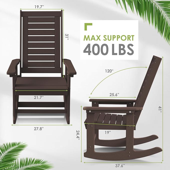 GREENVINES Outdoor Rocking Chair Set | 3-Piece | Dark Brown Wood Grain | 2 Rocking Chairs with 1 Side Table | Porch Rocker | HDPE Plastic | Patio Furniture Sets - Image 3