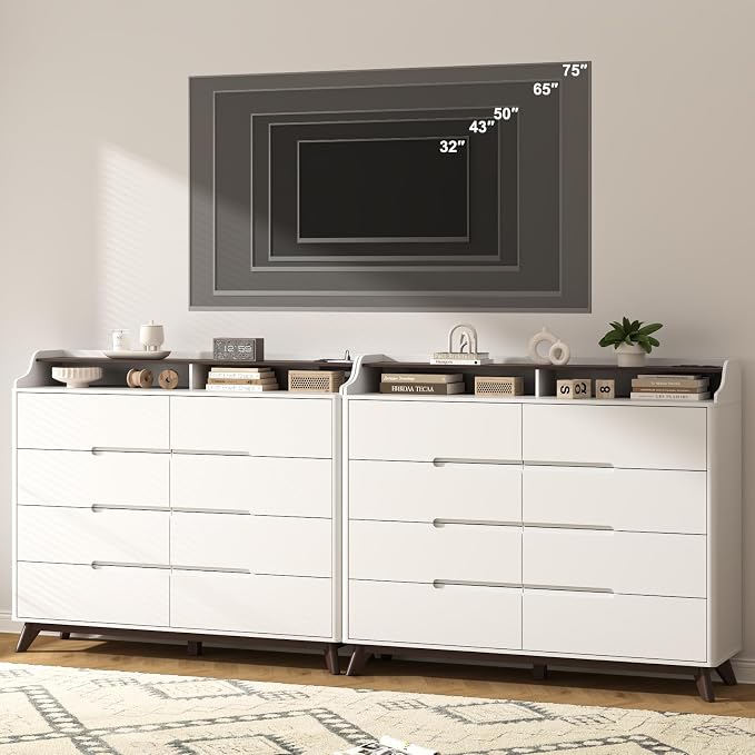 Dresser for Bedroom with 8 Drawers, 55" Large Dresser & Chest of Drawers with Charging Station, Wood Closet Clothes Storage Tall Dressers Organizer for Bedroom Living Room Hallway (White) - Image 7
