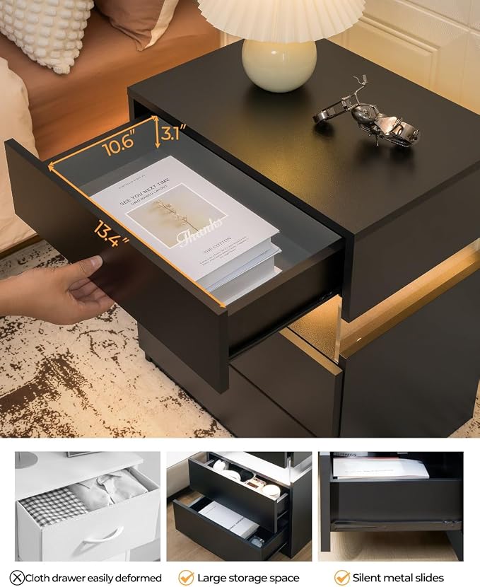Bingoday LED Nightstand 3 Drawers Nightstand with LED Lights Tall Nightstand for Bedroom LED Bedside Tables for Bedroom Living Room - Image 6