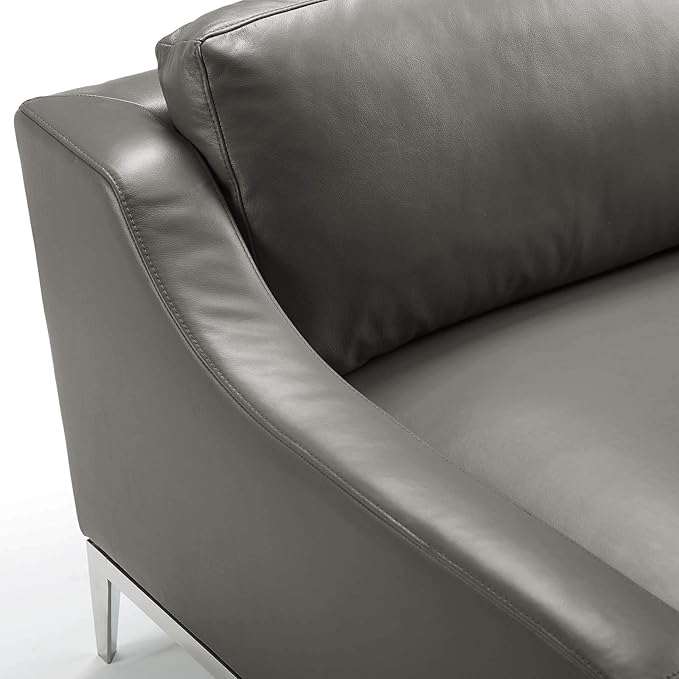 Modway Harness 64" Leather Loveseat in Gray with Stainless Steel Base