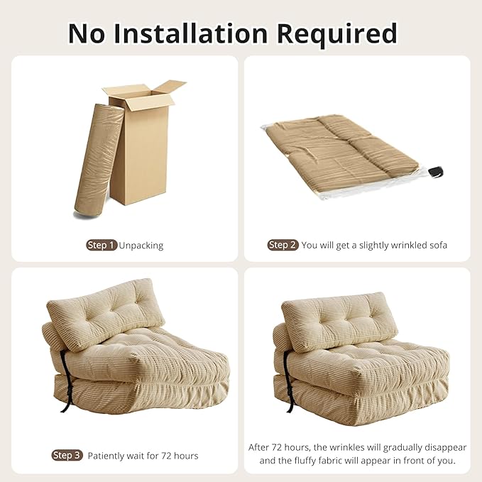 Folding Sofa Bed, Convertible Sleeper Chair with Pillow, Foldable Mattress with Back Support, Portable Floor Sofa Lounge for Living Room Bedroom Dorm
