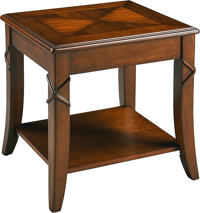 Solid Wood Side End Table with Storage Shelf, Mid-Century Sofa Beside Table with Splicing Top,Telephone Table for Living Room, 19.7"L x 17.9"W x 19.7"H Easy Assembly, Cherry Brown CJZ-DR200