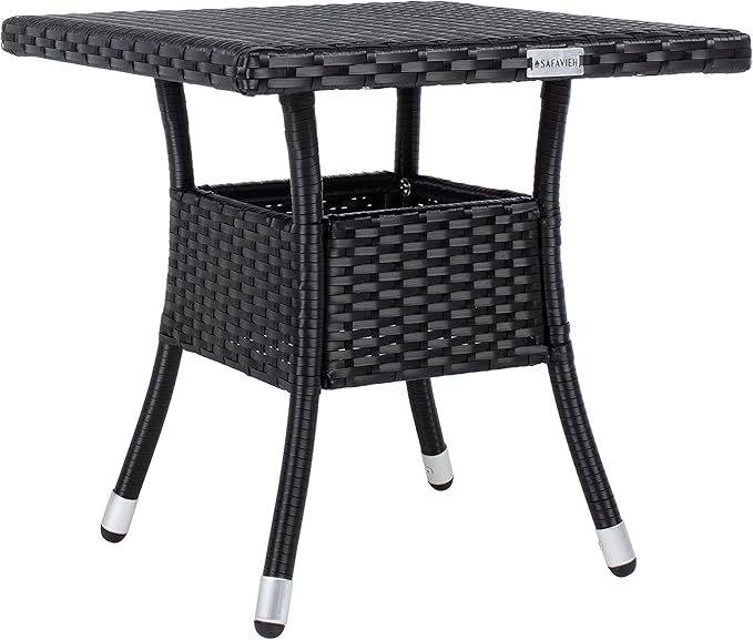 SAFAVIEH Outdoor Patio Furniture Collection Edna 3-Piece Lounge Set with Black Faux Rattan Armchairs, Cushions & Side Table, Conversation Seating (PAT7719A)