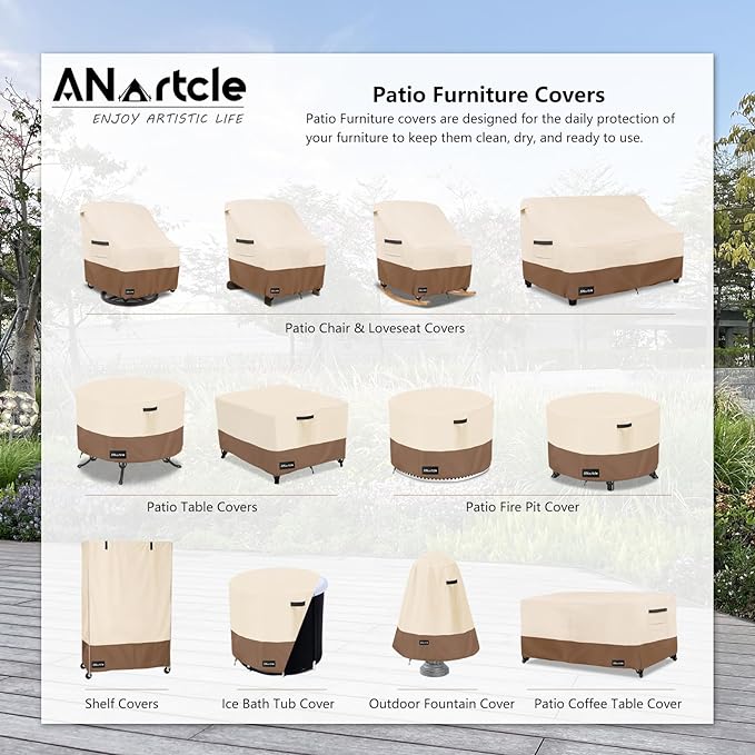 ANartcle 2-Seater Patio Loveseat Cover,58W x 32.5D x 31H Inches Outdoor Couch Cover,100% Waterproof Heavy Duty Patio Sofa Covers,Patio Furniture Covers,Beige&brown - Image 2