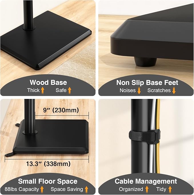 TVON Floor TV Stand with Mount for Most 32-60 Inch Flat/Curved TVs up to 88 lbs, Height Adjustable TV Mount Stand with Wood Base, Swivel TV Stand for Bedroom, Corner & Living Room, Max VESA 400x400mm - Image 5