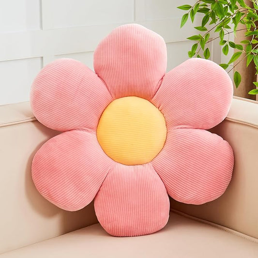 Kcvvcr Pink Flower Pillow, 19.6" Cute Flower Shaped Floor Pillow, Aesthetic Floral Plush Daisy Decorative Throw Pillows for Bed Sofa Couch