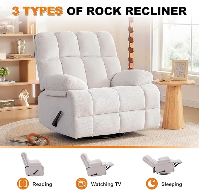 Eiayeebil Oversized Swivel Rocker Recliner Chair Set of 2 for Adult, Rock Recliner for Big Man, Extra Wide Manual Recliners, Overstuffed Soft Rocking Sofa Chair(Beige)