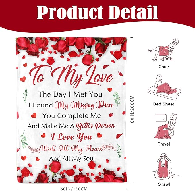 Anniversary Romantic Gifts for Women - Mothers Day Blanket Gift for Her Wife Girlfriend - to My Love Blanket - I Love You Gift for Her - Wife Girlfriend Birthday Gifts Ideas - 60"x80"
