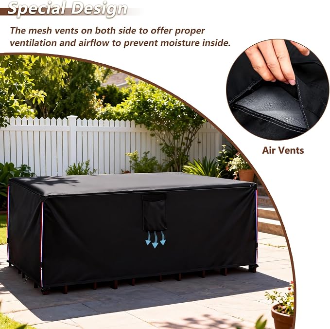 Patio Furniture Covers Waterproof,Heavy Duty Outdoor Furniture Covers, Rectangle Patio Table Cover Fits 5-8Piece Sectional Set Outdoor Chair Couch Table Sets (88" L x 62" W x 28" H) - Image 6