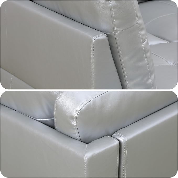 103.5 Inch Modern L-Shaped Couch, PU Leather Sectional Sofa with Chaise Lounge, 4-Seater Couch with Accent Pillows for Living Room, Apartment, Silver