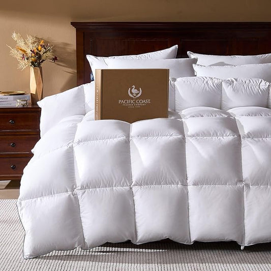 Pacific Coast Goose Feather Down Comforters Twin Size, 100% Cotton Extra Fluffy White Duvet Insert, Soft, Breathable, All Season Hotel Luxury Bedding Comforters, 8 Corner & Center Loops (68"x90")