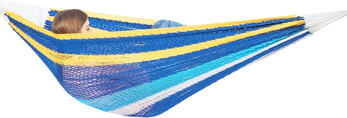 PNAEUT Handwoven Mayan Hammock, Thick Soft Rope Double Hammock for Outdoor Outside & Indoor, 600 lbs Capacity Heavy-Duty, Includes Tree Straps, Carabiners & Carrying Bag (Caribbean Sea, X-Large) by PNAEUT