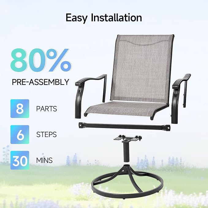 Outdoor Swivel Dining Chairs Set of 2, Textilene Patio Swivel Chair All Weather Outdoor Dining Chairs 360 Degree Rotating Metal Patio Rocking Chair for Lawn, Porch, Garden, Backyard, Poolside - Image 5