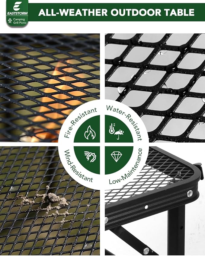 2Ft Small Folding Table with Carry Handle, Camping Table Adjustable Height 10.6–22 in, Black Metal Mesh, Portable & Compact for Outdoor/Indoor,Grill Table, 23.6×15.8 in, 4 lb, 66 lb Capacity - Image 7