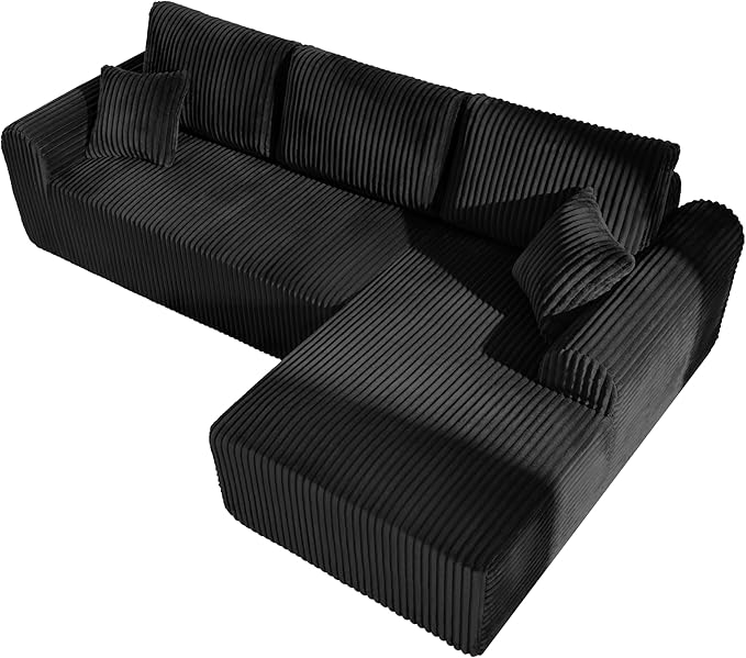 109-Inch L-Shaped Right Facing Boneless Corner Sofa 2 PCS Modular Sectional Cloud Sofa Couch with Chaise Lounge and Toss Pillow, Corduroy Boneless L-Shaped Couches