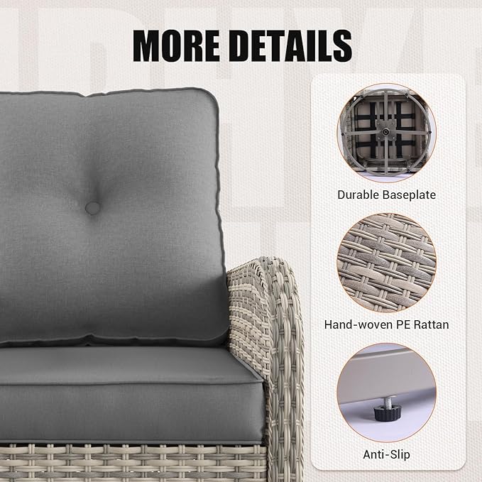 11-Piece Outdoor Patio Furniture Set with Rocking Swivel Chair Wicker Sectional Sofa Set, Patio Conversation Set with Ottomans & Coffee Table for Garden, Backyard, Poolside, Grey