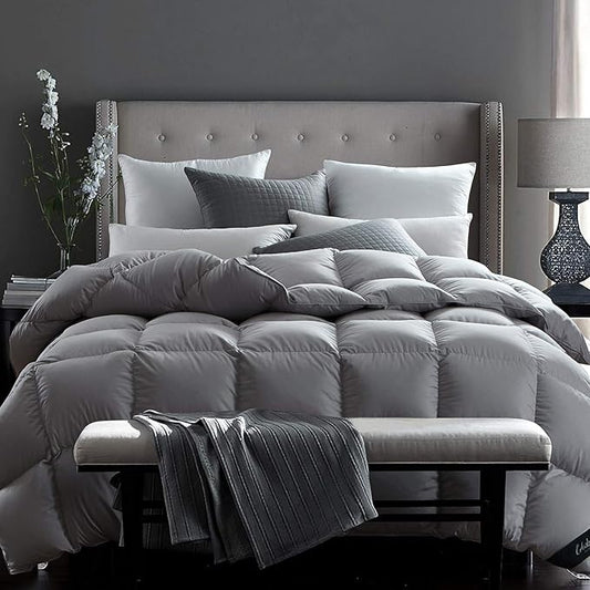 Globon Winter Down Comforter King Size,Heavyweight Duvet Insert for Clod Sleepers,Noiseless Soft Shell,with 8 Corner Tabs,Grey