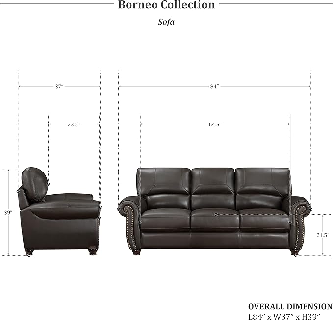 Lexicon Leather Match Sofa Set, Top Grain Leather Match Living Room Furniture Sets, Include Sofa Couch and Loveseat, 2-Piece Set, Dark Brown