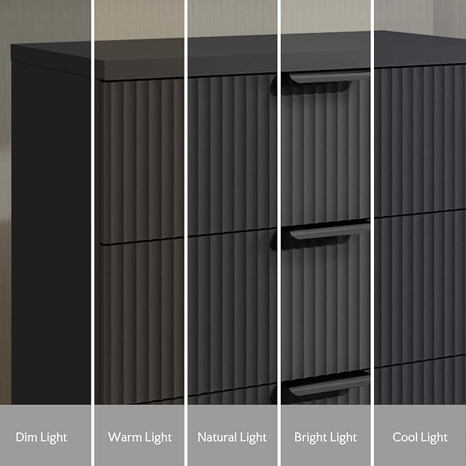 Wood Night Stand Fluted for Bedroom 3 Drawers End Tables Nightstand, Storage Modern Side Table Natural Black Bedside Table - Image 7