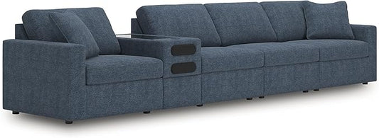 Signature Design by Ashley Modern Modmax Stain Resistant 5-Piece Sectional with Reversible Cushion and Built-in Speaker, Dark Blue