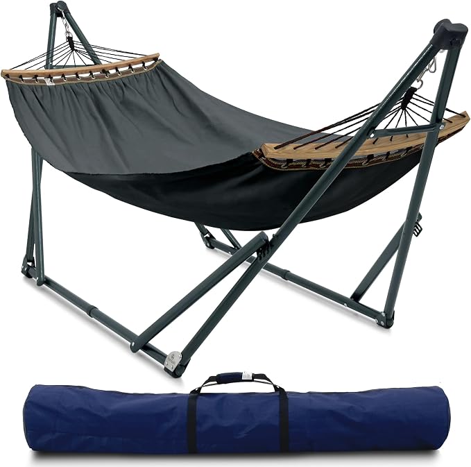 Tranquillo Universal Hammock with Stands Electro Static Coated Steel, Adjustable Foldable Hammock Stand with 2 Layered Polyester Net and Carry Bag for 2 Persons (Canvas - Grey) by Tranquillo