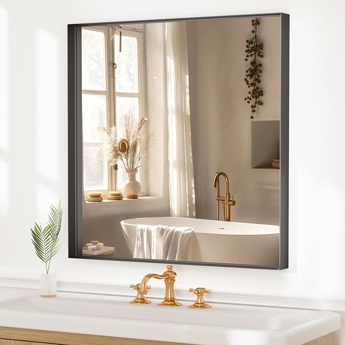 36”x 30” Black Bathroom Mirrors for Over Sink,Metal Framed Rectangle Mirrors, Tempered Glass, Black Wall Decor Mirror for Living Room Farmhouse Bedroom Entryway, (Horizontal/Vertical) by Dimelax